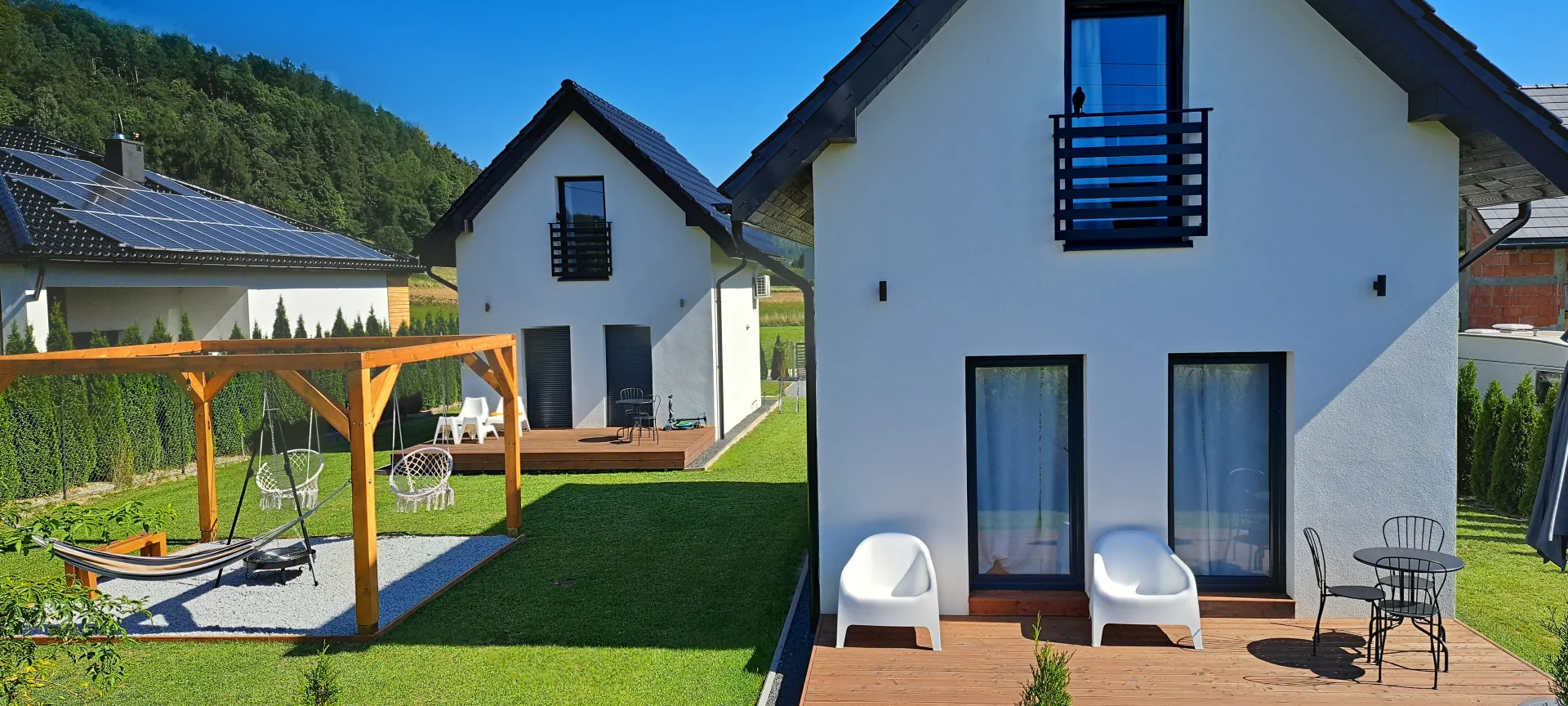 Domek pod Sosnową Górą 2, Taras, Grill, Ogród, Widok, Noclegi Żelazno, Kotlina Kłodzka, Góry, Sudety, Wypoczynek