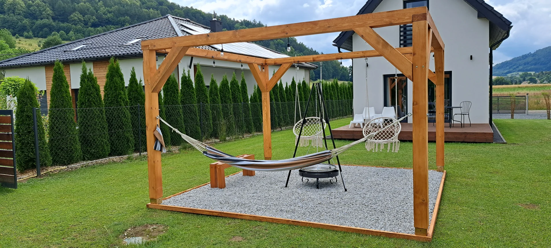 Domek pod Sosnową Górą 2, Taras, Grill, Ogród, Widok, Noclegi Żelazno, Kotlina Kłodzka, Góry, Sudety, Wypoczynek